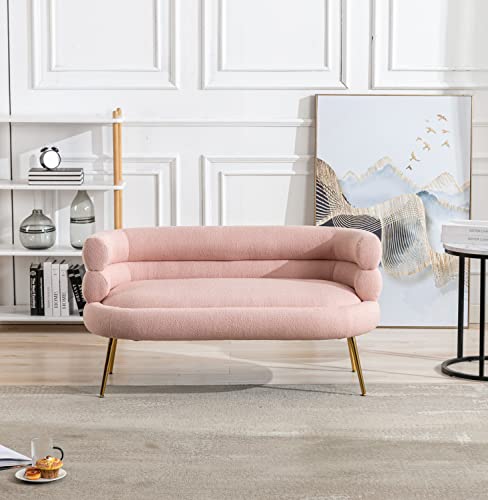 Modern Accent Loveseat Sofa, Upholstered Sofa Chair with Tufted Backrest, Padded Comfy Couch for Living Room, Pink