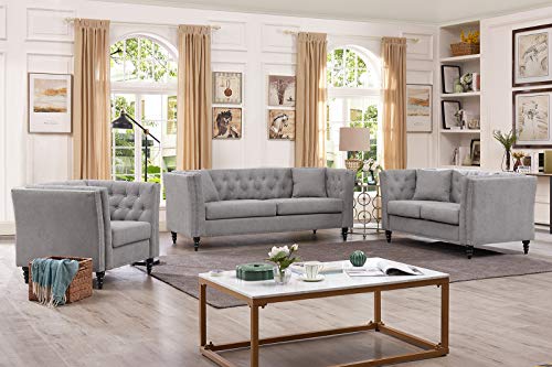 Kingway 3 Pcs Living Room Fabric Couch 1 Seat Sofas, Gray