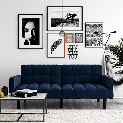 DHP Hayden Convertible Sofa Sleeper Futon with Arms - Blue Microfiber
