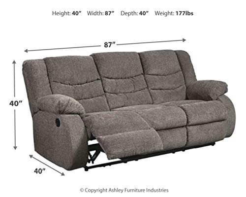 Signature Design by Ashley Tulen Modern Manual Pull Tab Reclining Sofa, Dark Gray