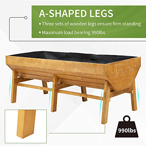 Outsunny 70'' Wooden Raised Garden Bed with Funnel Design, High Weight Capacity Planter Box with Non-Woven Fabric, Large Growing Space and Great Breathability, Natural