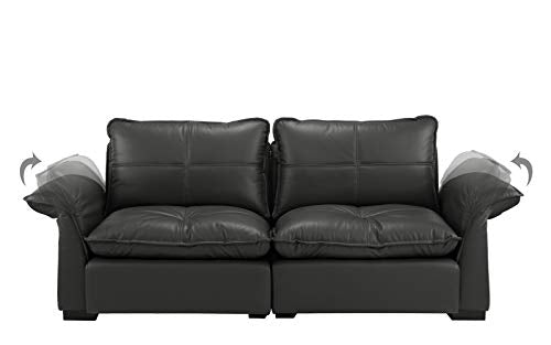 Classic Living Room Tufted Leather Sofa with Adjustable Arm Rests (Grey)