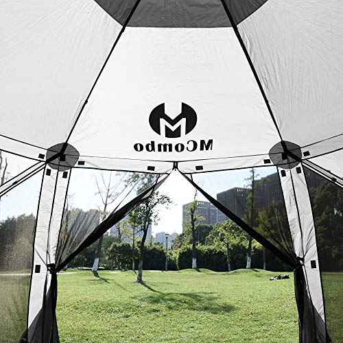 MCombo Gazebo Tent 60 Seconds Pop-Up Portable 6-Sided Hub Durable Screen Tent Netted Gazebo/Screen Tent Rain Protection Party Waterproof Gazebo Pavilion 6052 (Tent 6pc, Silver Gray)