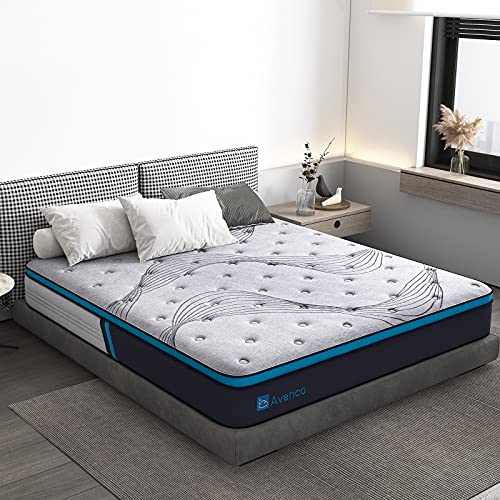 Full Size Mattress, Avenco Full Mattress Firm, 10 Inch Hybrid Full Mattress in a Box, Innerspring and Gel Memory Foam, Grey, Excellent Support, Edge Support, CertiPUR-US & ISPA
