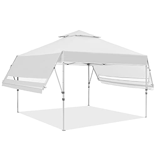 DOIT 10ft x 17Ft Canopies Portable with Dual Half Awnings and Wheeled Carrying Bag,Outdoor Pop Up Canopy Tent Heavy Duty Gazebos for Market, Parties,Exhibitions,Sporting Events (White)