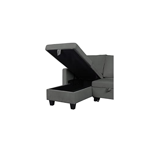 Lilola Home Velvet Reversible Sleeper Sectional Sofa with Storage Chaise, Dark Gray