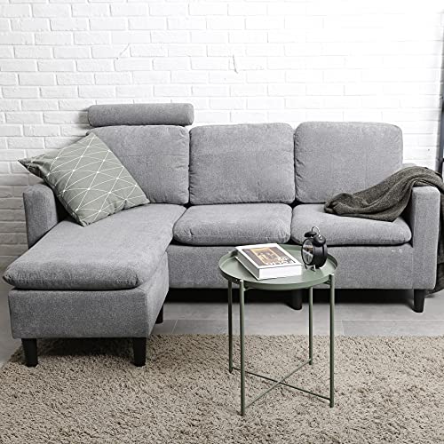 HiTik Convertible Sectional Sofa Couch with Reversible Chaise, L-Shaped 3-Seat Sofa Couch with Removable Headrest Pillow, Cotton Fabric, Sofas Couches for Living Room, Apartment and Small Space