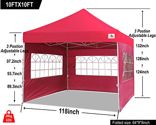 ABCCANOPY Ez Pop Up Canopy Tent 10x10 with Church Window Sidewalls, Party Tent-Series, White,Burgundy