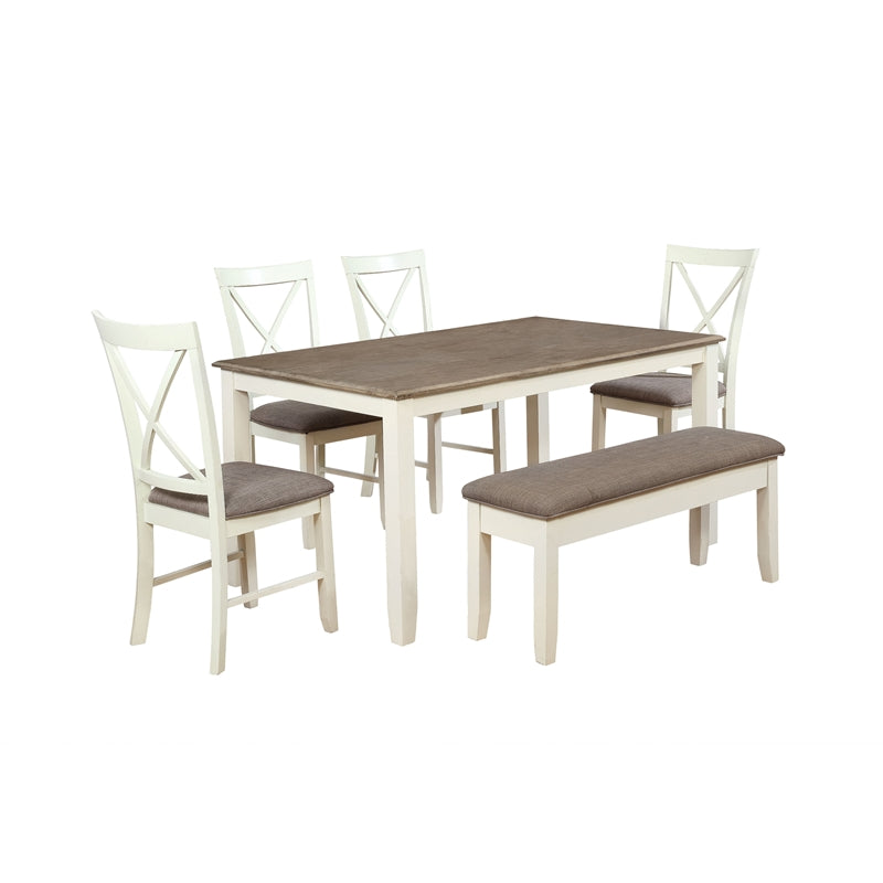 Six Piece Wood Dining Set in Rustic Taupe and Vanilla White