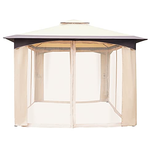 Outsunny 10' x 12' Soft Top Outdoor Canopy Patio Gazebo with 2-Tier Roof, Mesh Netting Sidewalls, & Steel Frame