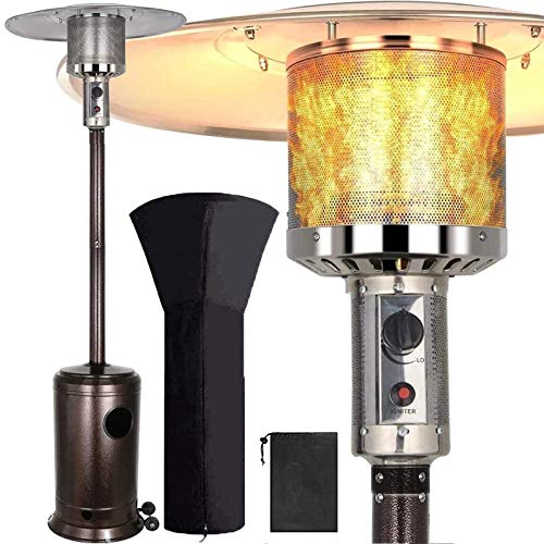 WDERNI Outdoor Patio Heater Propane Heater - Tall Standing Hammered Finish Garden Outdoor Heater Propane Standing LP 48,000BTU CSA Certified Gas Steel w/Heater Cover Pulley Accessories, Bronze