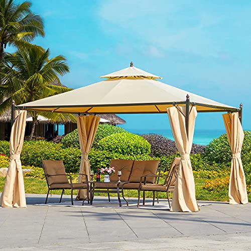 YOLENY 10x12 FT Canopy Gazebo Outdoor Gazebo Steel Frame with Vented Soft Top for Backyard,Patio,Party,Event Beige