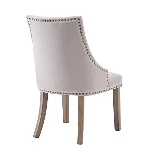 NOBPEINT Dining Chair Beige Fabric Leisure Padded Ring Chair, Nailed Trim, Set of 2