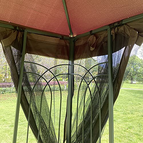 13x10ft Hardtop Gazebo with Ventilated Double Roof and Mosquito Netting for Shade and Rain,Outdoor Patio Gazebo Canopy Tent for Lawn, Garden, Backyard and Deck (Brown)