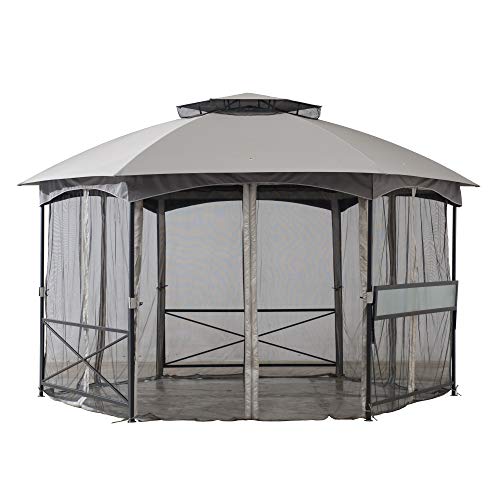 Sunjoy Ashton 14.7x14.7 ft. 2-Tone Hexagon Steel Gazebo with 2-Tier Dome Roof, Gray