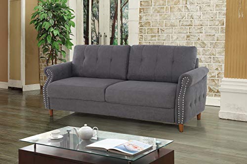 US Pride Furniture Linen Nailhead Trim Rolled Arm Sofas, Grey