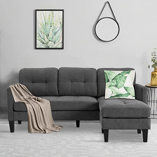 LEISU Convertible Sectional Sofa, Modern Linen Fabric L Shape Sectional Couch with Reversible Chaise 4 Seat Sectional Sofa for Small Living Room, Apartment and Small Space (Grey)