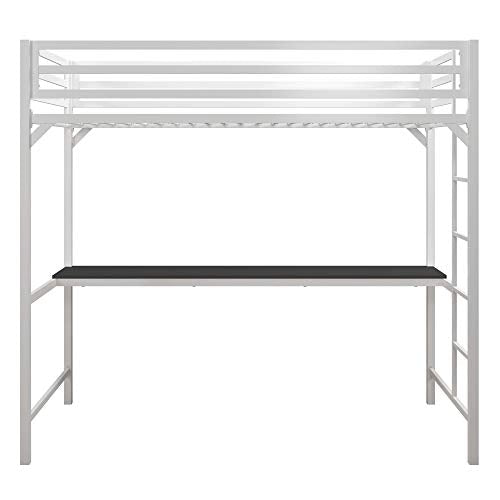 DHP Miles Metal Twin Loft Bed with Desk, White