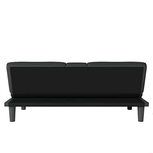 DHP Marley Sofa Sleeper with Cupholder and 2 Pillows, Black Faux Leather