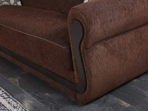 BEYAN Sunrise Collection Upholstered Convertible Storage Love Seat with Easy Access Storage Space, Includes 2 Pillows, Dark Brown