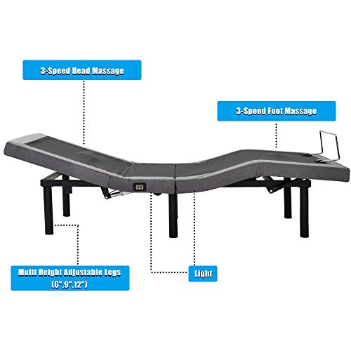 Harper & Bright Designs Adjustable Bed Base with Vibration Massage, Ergonomic Smart Electric Beds Foundation, Wireless Remote Control and LED Night Light, Twin XL, Grey