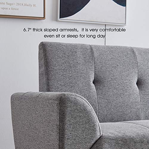 Ivinta Living Room Couch Sofa Linen Fabric Tufted Mid-Century Modern Bench Loveseat Sofa, 71 inch Small Sofa (Grey)