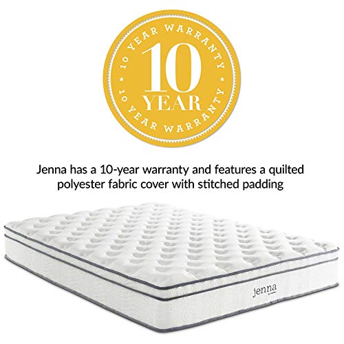 Modway Jenna 10” Full Innerspring Mattress Quality Quilted Pillow Top-Individually Encased Pocket Coils-10-Year Warranty, Full, White