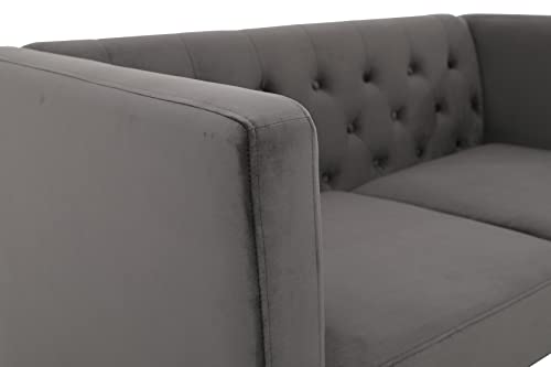 US Pride Furniture Modern Style High Density Foam 73.3'' Wide Cool Grey Velvet Button-Tufted 2 Seater Living Room Removable Cushion & Solid Wood Legs (S5708-5714) Sofas