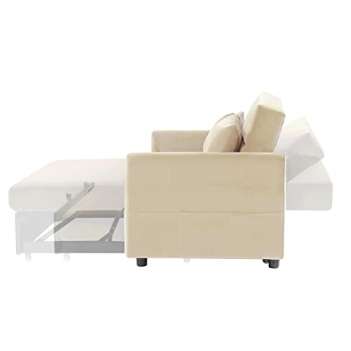Merax Velvet Sofa Set Convertible Sleeper Sofa, with a 3-Level Adjustable backrest