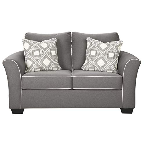 Signature Design by Ashley - Domani Loveseat w/ 2 Accent Pillows, Charcoal