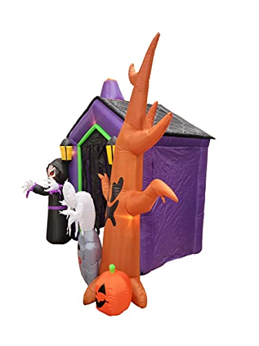 8.5 Foot Halloween Inflatable Haunted House Castle with Skeleton, Ghost & Skulls