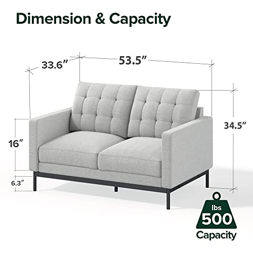ZINUS Thompson Loveseat / Tufted Cushions / Green Tea Infused Foam Cushions / Tool-Free, Easy Assembly, Light Grey