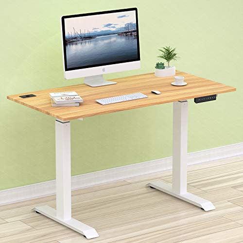 SHW Electric Height Adjustable Standing Desk, 48 x 24 Inches, Light Cherry