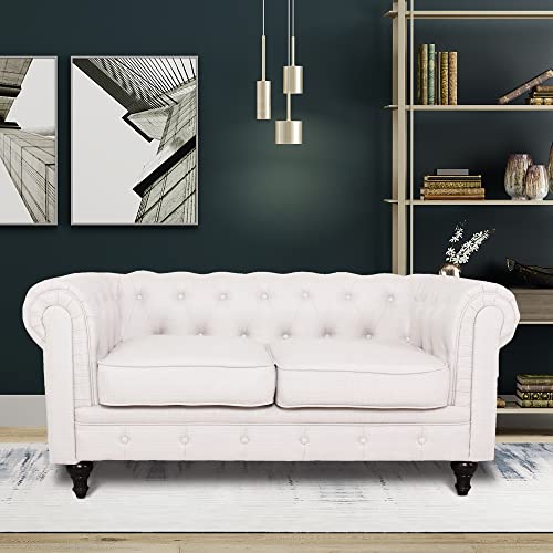 Chesterfield Chair for Living Room Furniture Sets (Loveseat, Cream)