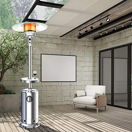 Aussumy Propane Patio Heater Outdoors : Btu 45000 Standing Heat-focusing Heater Tower Lamp Warmer with Wheels LED Table for Wedding Party Dinner Family Gathering Garden Restaurant Silver