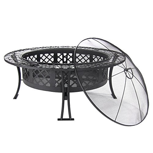 Sunnydaze Diamond Weave Outdoor Fire Pit - Large 40 Inch Round Wood Burning Backyard & Patio Firepit Bowl - Durable Spark Screen and Fireplace Poker