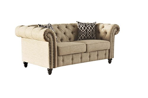 ACME Aurelia Beige Linen Loveseat with 2 Pillows