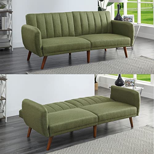 Futon Sofa, HABITRIO Solid Wooden Frame Linen Fabric Upholstered 3 Seater Sofa Couch, Adjustable Sleeper Sofa Bed for Living Room, Bedroom, Office, 76