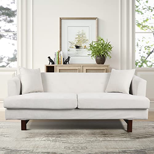 Large Tufted Couch, 72-inch Modern Linen Sleeper Sofa, Comfy Upholstered Loveseat Sofa with Thick Cushion and 2 Pillows, Small Couches for Small Spaces Living Room Bedroom (White)
