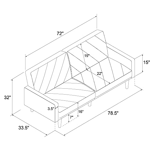 DHP Paxson Futon with USB Port, Convertible Sofa Bed, Dark Gray