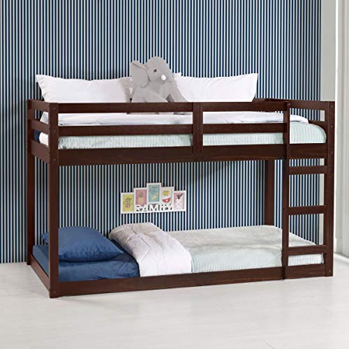 Twin Over Twin Bunk Bed Frame for Kids, Pine Wood Twin Bunk Bed for Boys and Girls, Low Bunk Bed, 13 Slats, Espresso