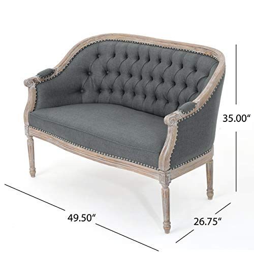 Christopher Knight Home Faye Traditional Fabric Tufted Upholstered Loveseat, Dark Gray, Antique