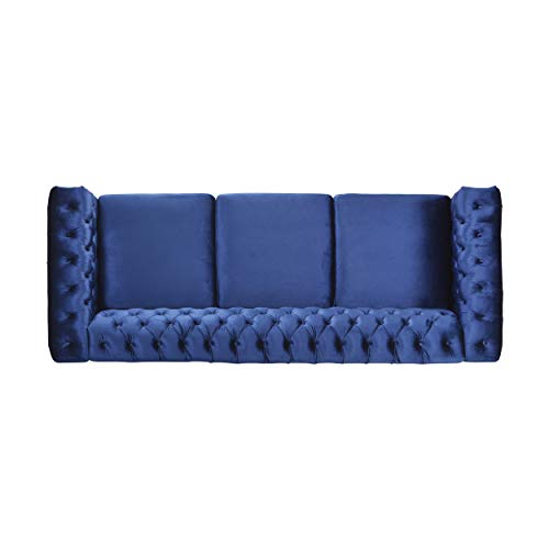 Laura Tufted Chesterfield Velvet 3 Seater Sofa, Midnight Blue and Dark Brown