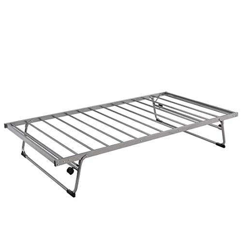 Trundle Daybed with Casters, Twin Daybed with Adjustable Pop Up Trundle, Premium Metal Slat Support, for Kids Teens Adults (Silver)