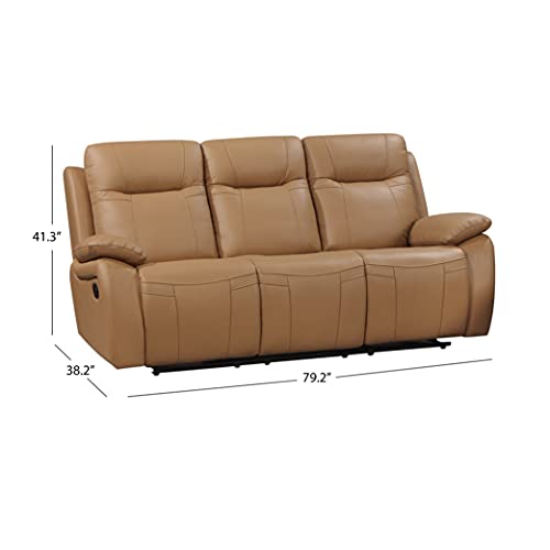 Leather Manual Reclining Sofa, Camel