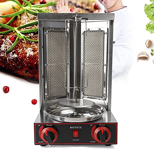 110V Automatic Rotation Gyro Rotisserie Propane Gas Vertical Broiler Gyro Meat Rotisserie Spinning Grill with Stainless Steel Pan