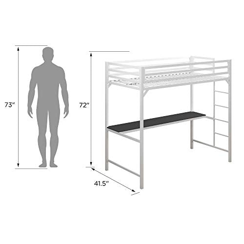 DHP Miles Metal Twin Loft Bed with Desk, White