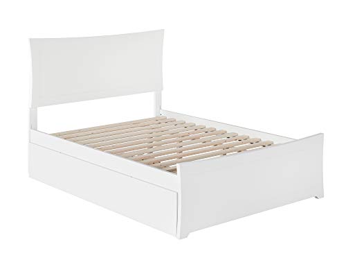 Atlantic Furniture Metro Platform Bed with Matching Foot Board and Twin Size Urban Trundle, Full, White