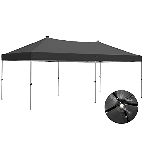 10x20 Pop up Canopy Solar Power Led Light Party Wedding Gazebo Tent Black