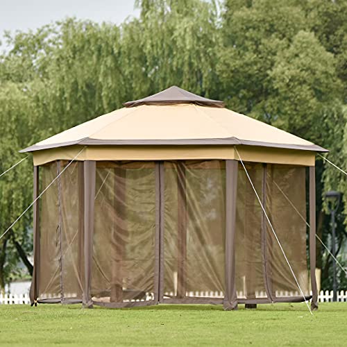 13 X 13 Ft Outdoor Gazebo Canopy Tent Gazebos for Patios Outdoor Canopy with Netting,Pop Up Canopy Screen Tent 6 Sided with 12 Ground Stakes